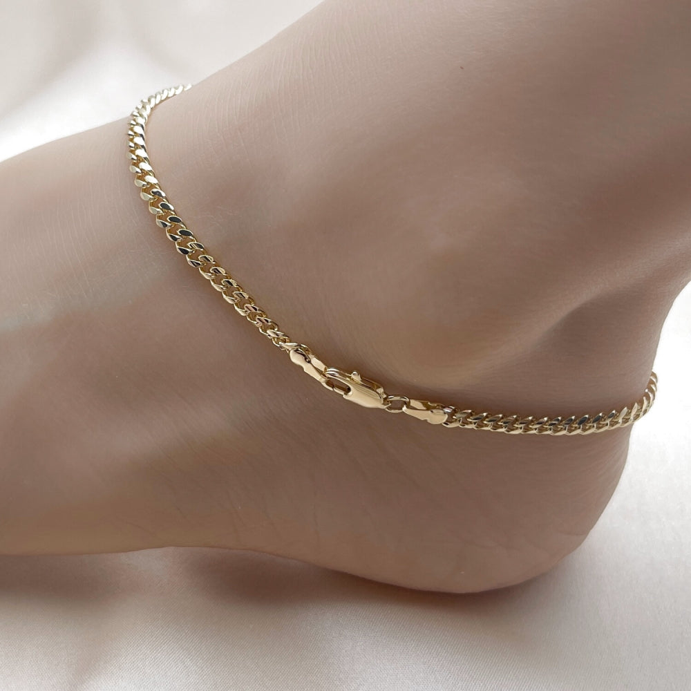 Oro Laminado Basic Anklet, Gold Filled Style Miami Cuban Design, Polished, Golden Finish