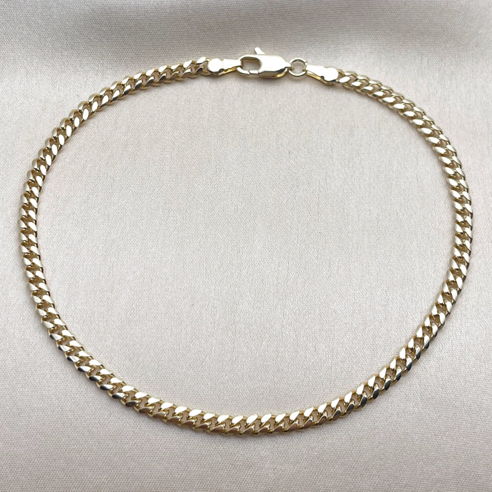 Oro Laminado Basic Anklet, Gold Filled Style Miami Cuban Design, Polished, Golden Finish