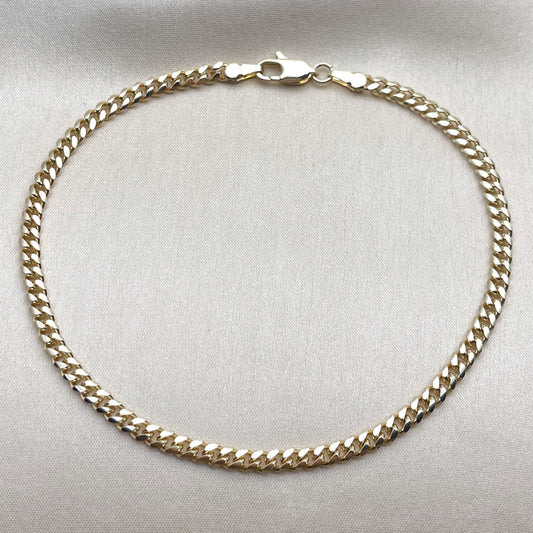 Oro Laminado Basic Anklet, Gold Filled Style Miami Cuban Design, Polished, Golden Finish