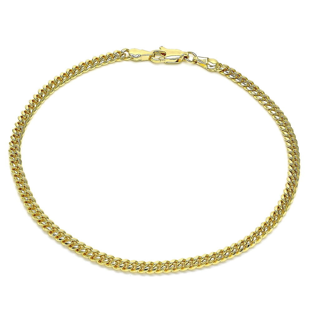 Oro Laminado Basic Anklet, Gold Filled Style Miami Cuban Design, Polished, Golden Finish