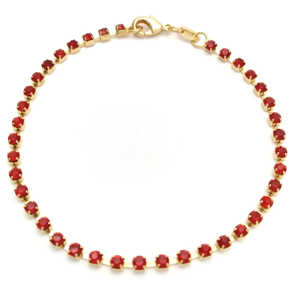 Oro Laminado Tennis Bracelet, Gold Filled Style with Garnet Cubic Zirconia, Polished, Golden Finish