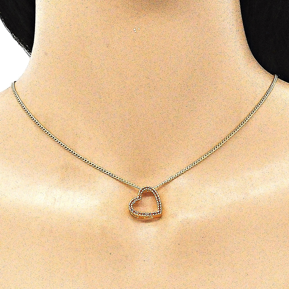 Oro Laminado Pendant Necklace, Gold Filled Style Heart Design, with Garnet Micro Pave, Polished, Golden Finish