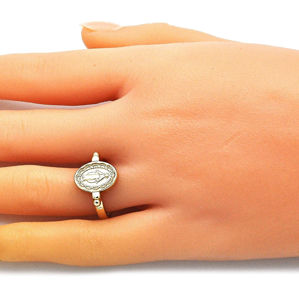 Oro Laminado Elegant Ring, Gold Filled Style Virgen Maria Design, Polished, Golden Finish