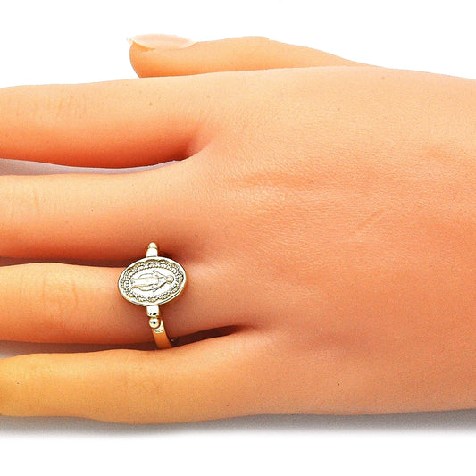 Oro Laminado Elegant Ring, Gold Filled Style Virgen Maria Design, Polished, Golden Finish