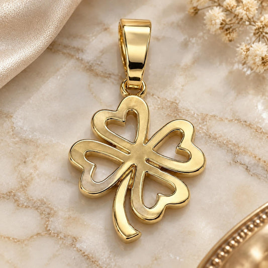 Oro Laminado Fancy Pendant, Gold Filled Style Four-leaf Clover Design, Polished, Golden Finish