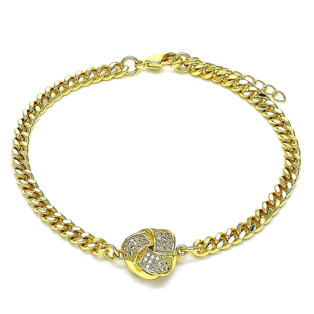 Oro Laminado Fancy Bracelet, Gold Filled Style Love Knot Design, with White Micro Pave, Polished, Golden Finish