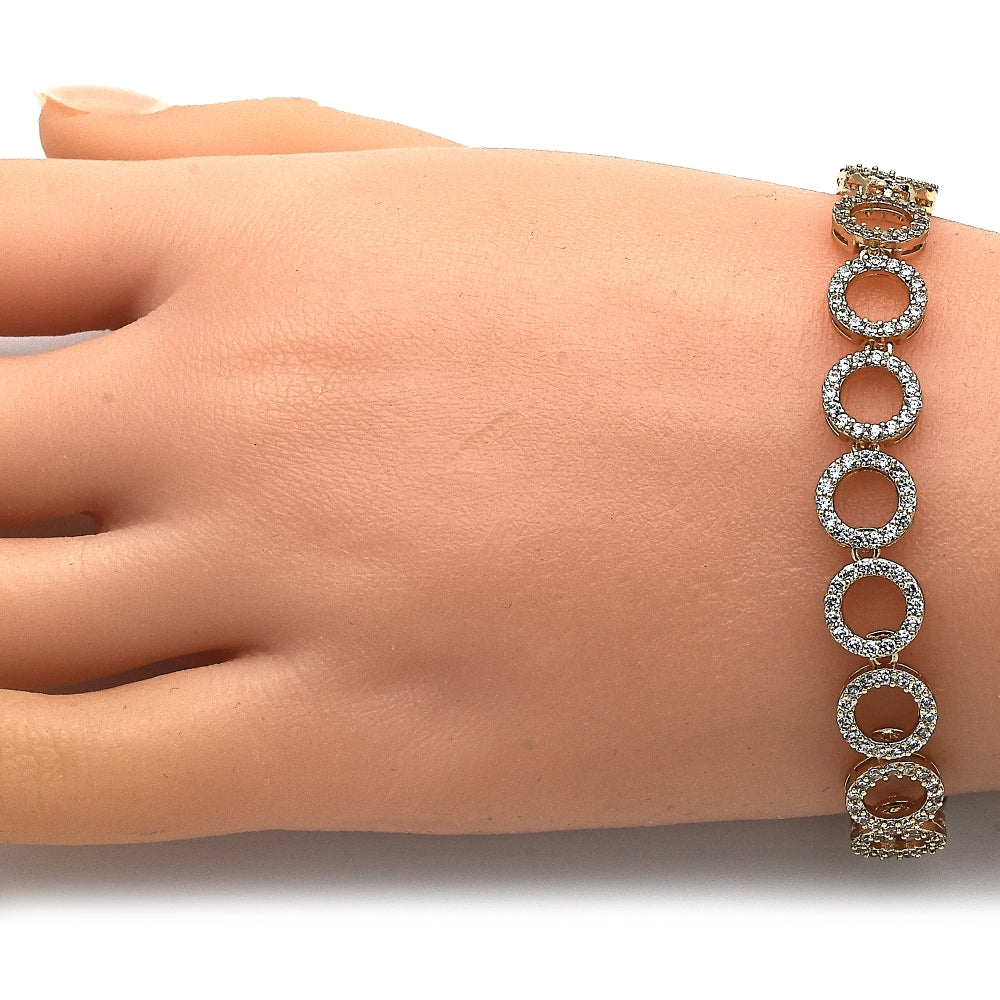 Oro Laminado Fancy Bracelet, Gold Filled Style with White Micro Pave, Polished, Golden Finish