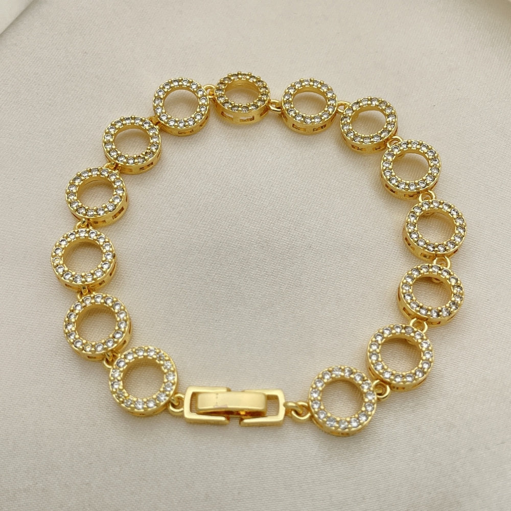 Oro Laminado Fancy Bracelet, Gold Filled Style with White Micro Pave, Polished, Golden Finish