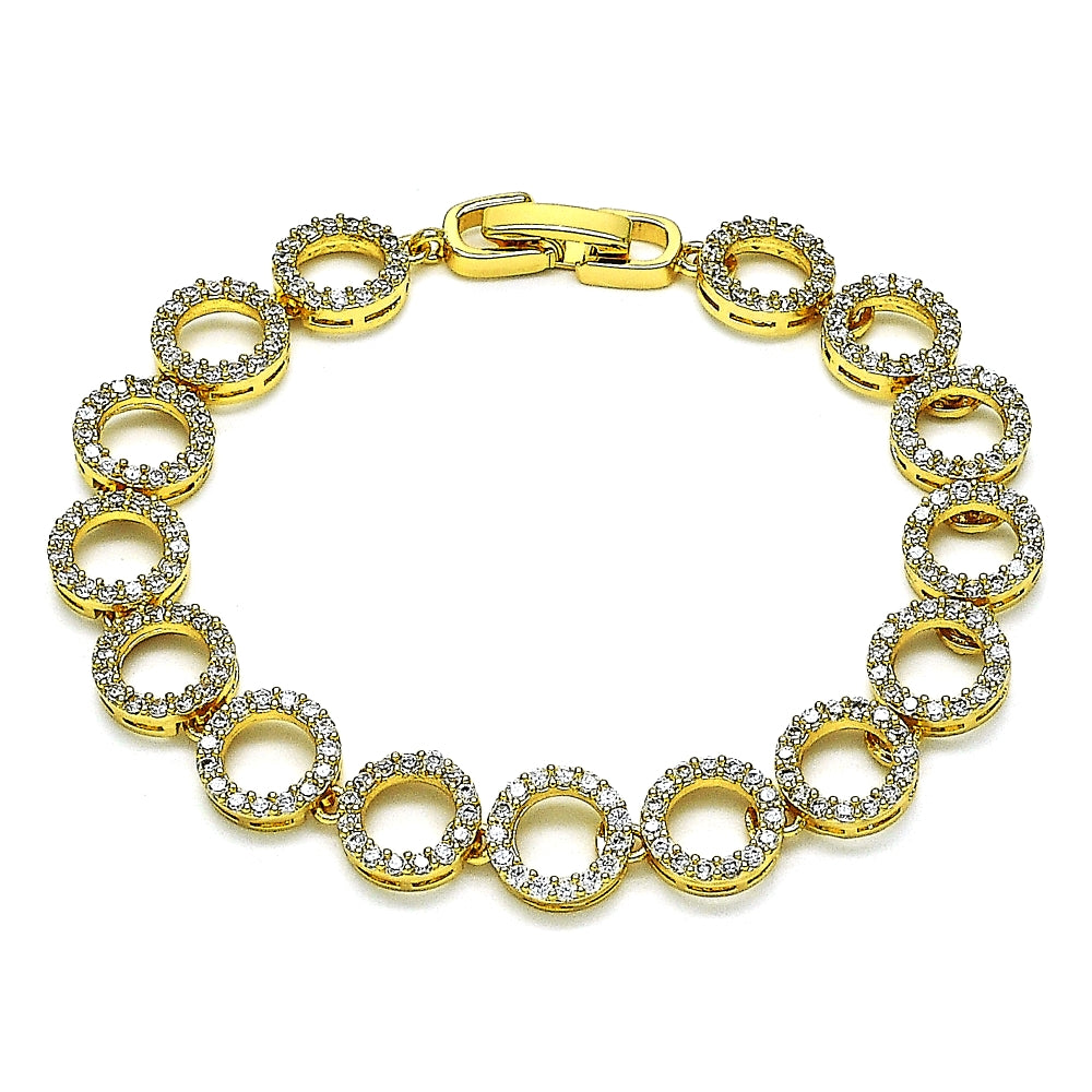 Oro Laminado Fancy Bracelet, Gold Filled Style with White Micro Pave, Polished, Golden Finish