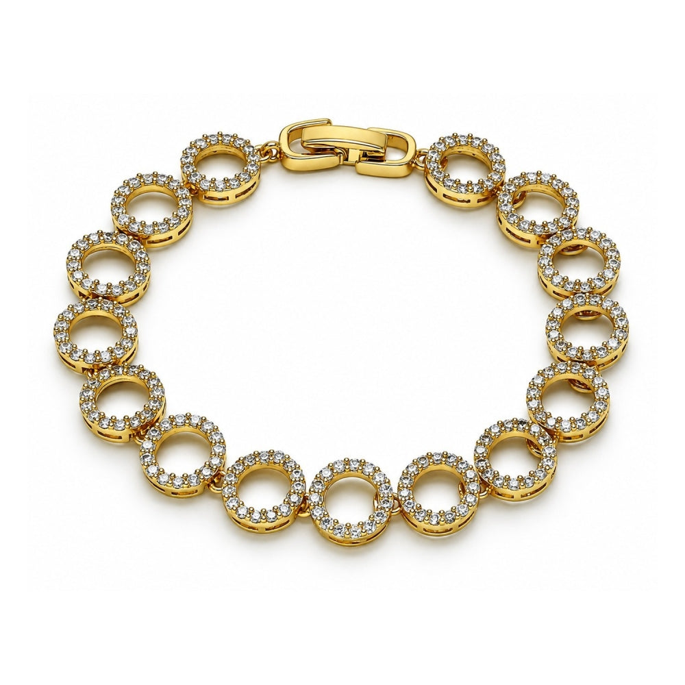 Oro Laminado Fancy Bracelet, Gold Filled Style with White Micro Pave, Polished, Golden Finish
