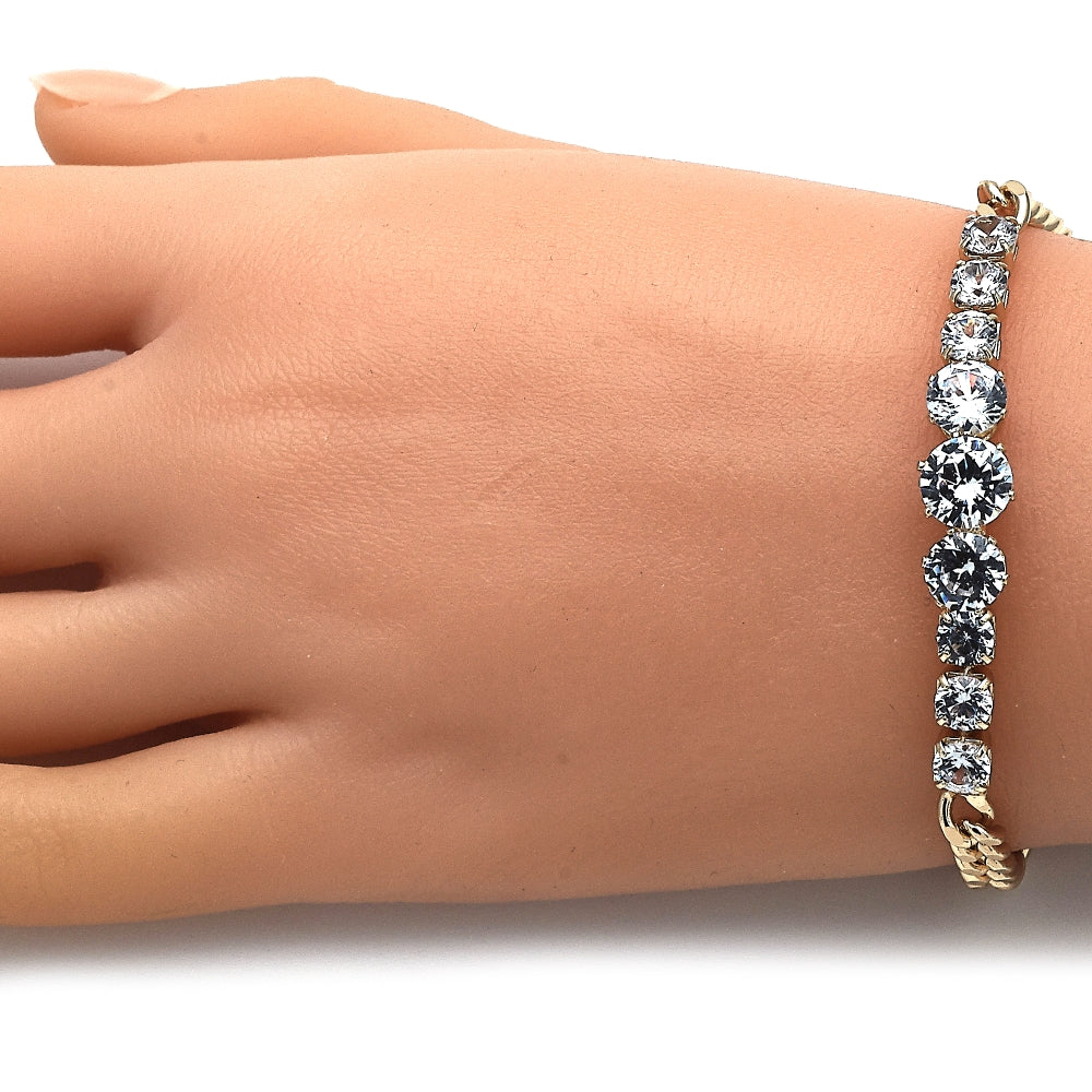 Oro Laminado Fancy Bracelet, Gold Filled Style with White Cubic Zirconia, Polished, Golden Finish