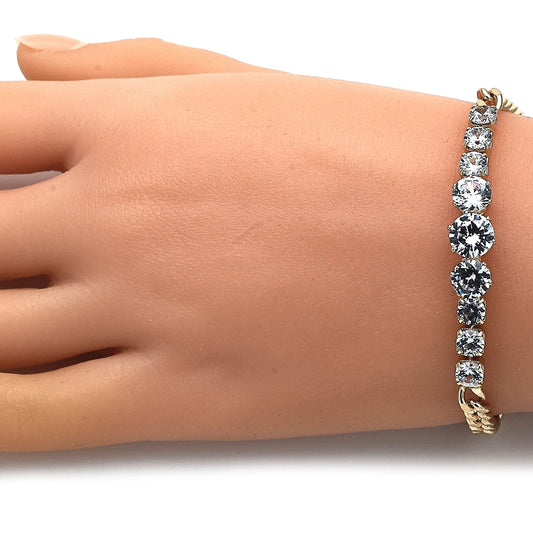 Oro Laminado Fancy Bracelet, Gold Filled Style with White Cubic Zirconia, Polished, Golden Finish