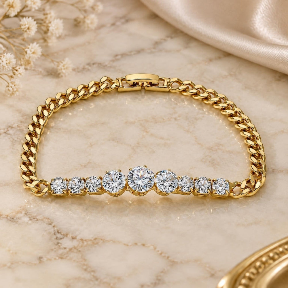 Oro Laminado Fancy Bracelet, Gold Filled Style with White Cubic Zirconia, Polished, Golden Finish