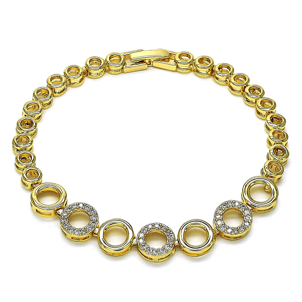 Oro Laminado Fancy Bracelet, Gold Filled Style with White Micro Pave, Polished, Golden Finish