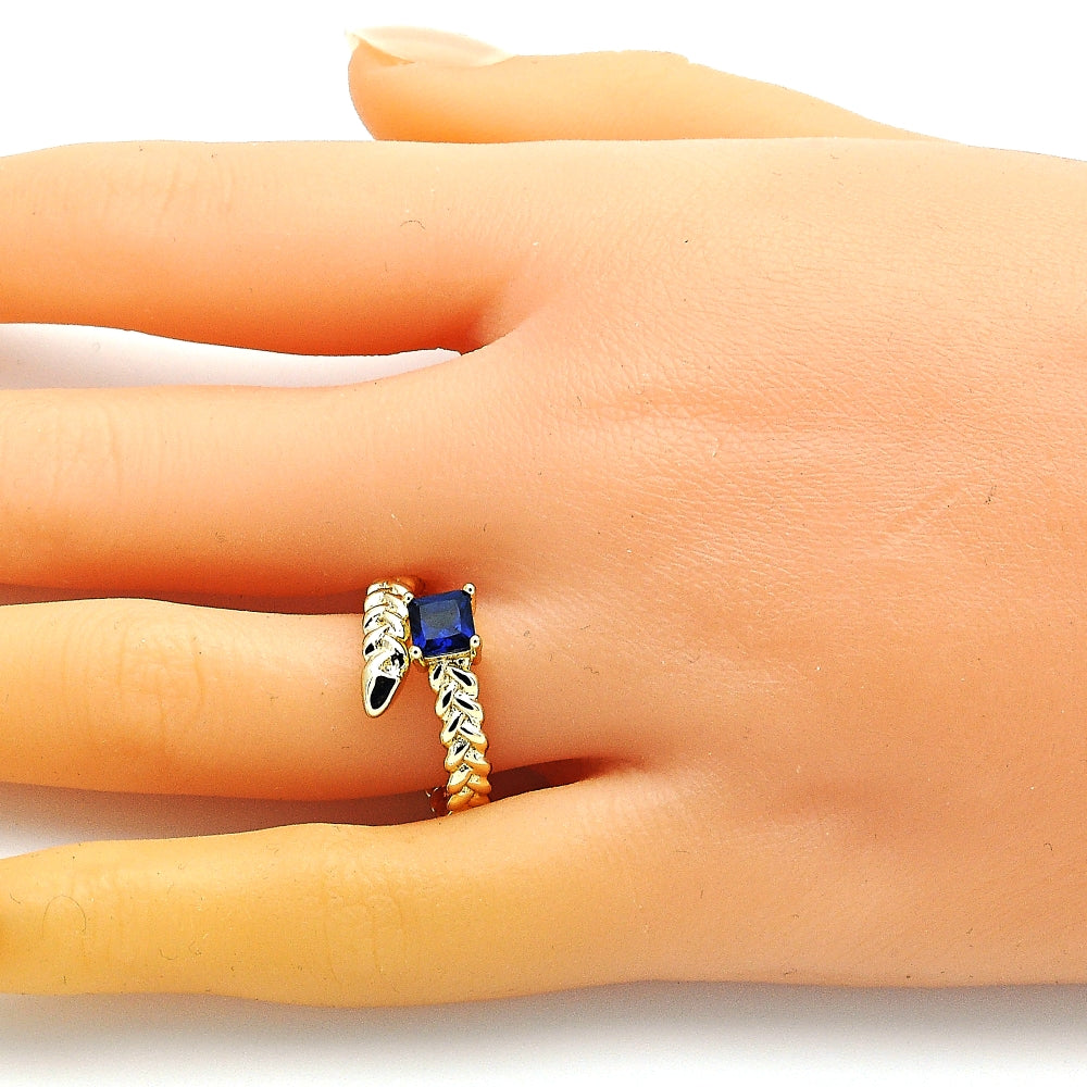 Oro Laminado Multi Stone Ring, Gold Filled Style with Sapphire Blue Cubic Zirconia, Polished, Golden Finish