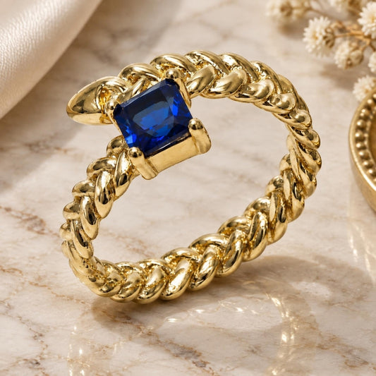 Oro Laminado Multi Stone Ring, Gold Filled Style with Sapphire Blue Cubic Zirconia, Polished, Golden Finish