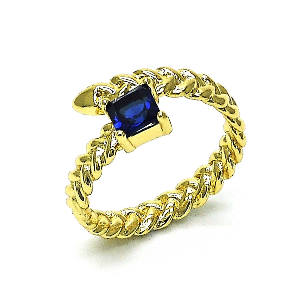 Oro Laminado Multi Stone Ring, Gold Filled Style with Sapphire Blue Cubic Zirconia, Polished, Golden Finish