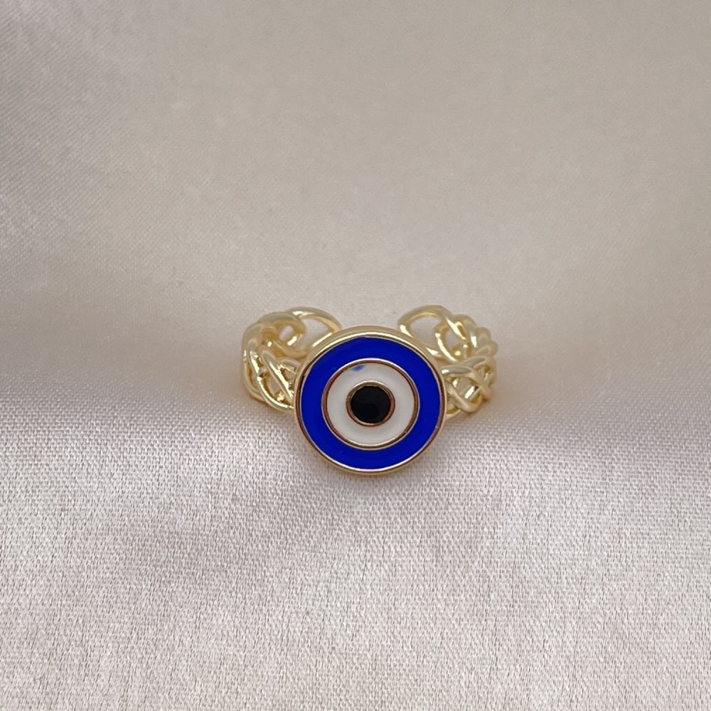 Oro Laminado Elegant Ring, Gold Filled Style Evil Eye Design, Blue Enamel Finish, Golden Finish
