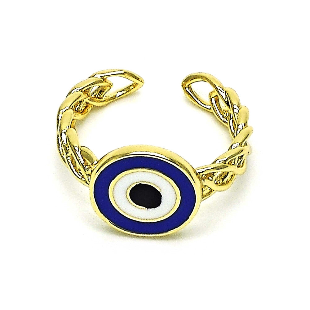 Oro Laminado Elegant Ring, Gold Filled Style Evil Eye Design, Blue Enamel Finish, Golden Finish
