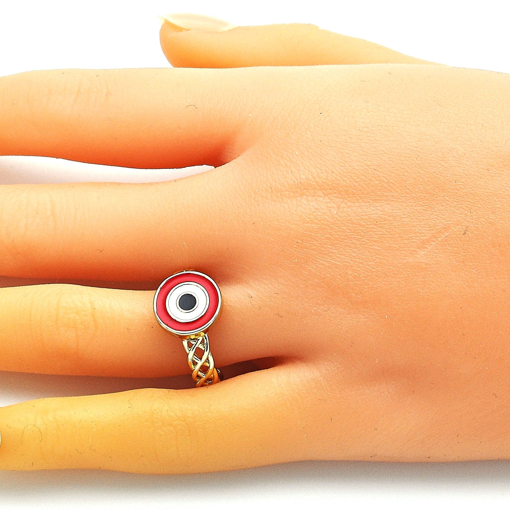 Oro Laminado Elegant Ring, Gold Filled Style Evil Eye Design, Red Enamel Finish, Golden Finish