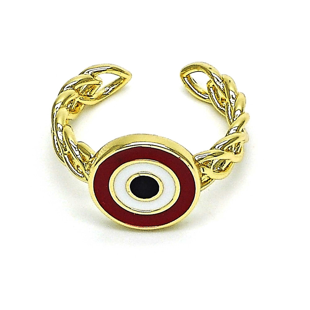 Oro Laminado Elegant Ring, Gold Filled Style Evil Eye Design, Red Enamel Finish, Golden Finish