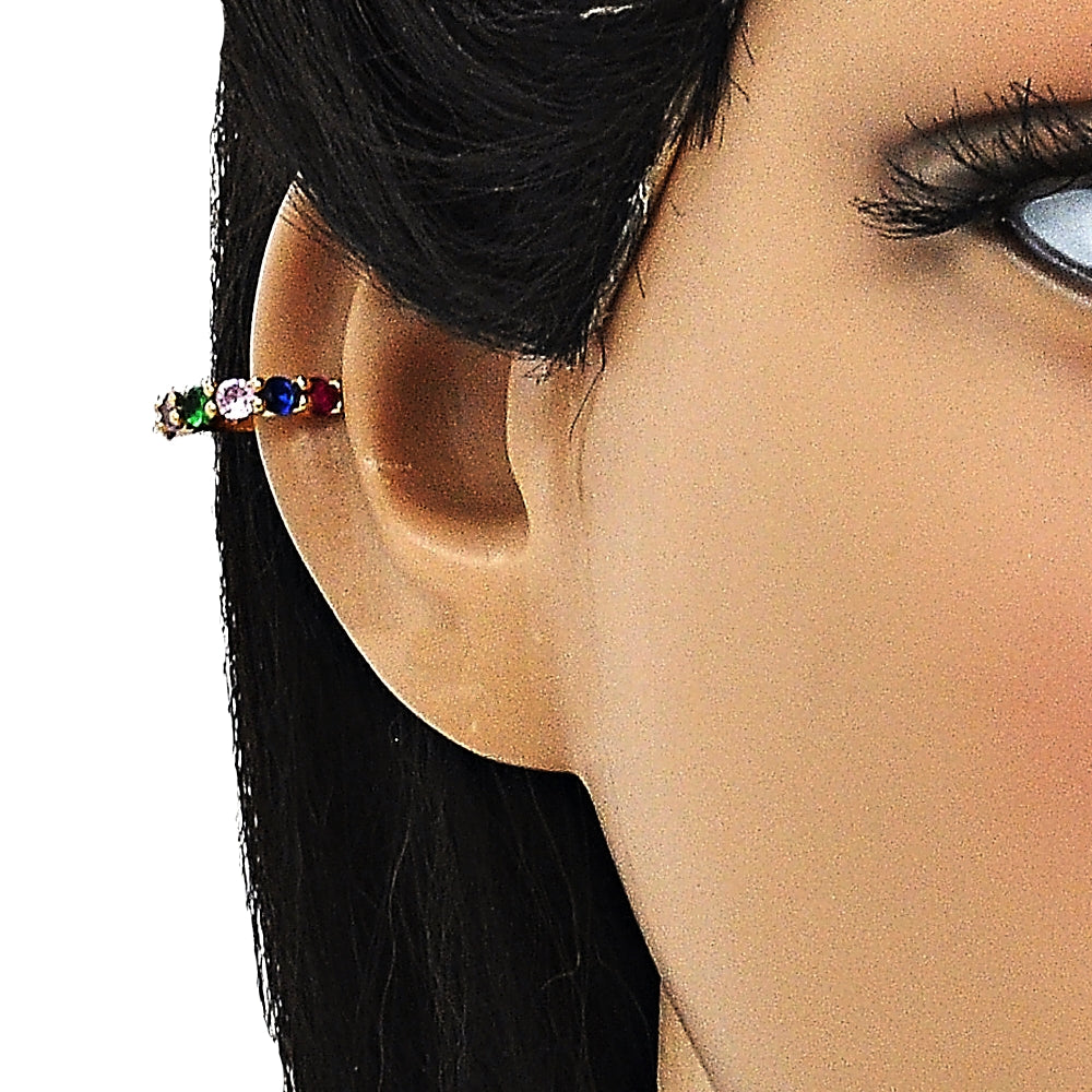 Oro Laminado Earcuff, Gold Filled Style with Multicolor Cubic Zirconia, Polished, Golden Finish