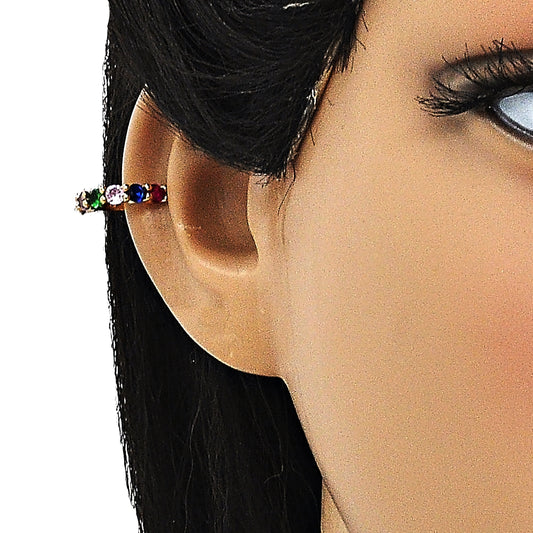 Oro Laminado Earcuff, Gold Filled Style with Multicolor Cubic Zirconia, Polished, Golden Finish