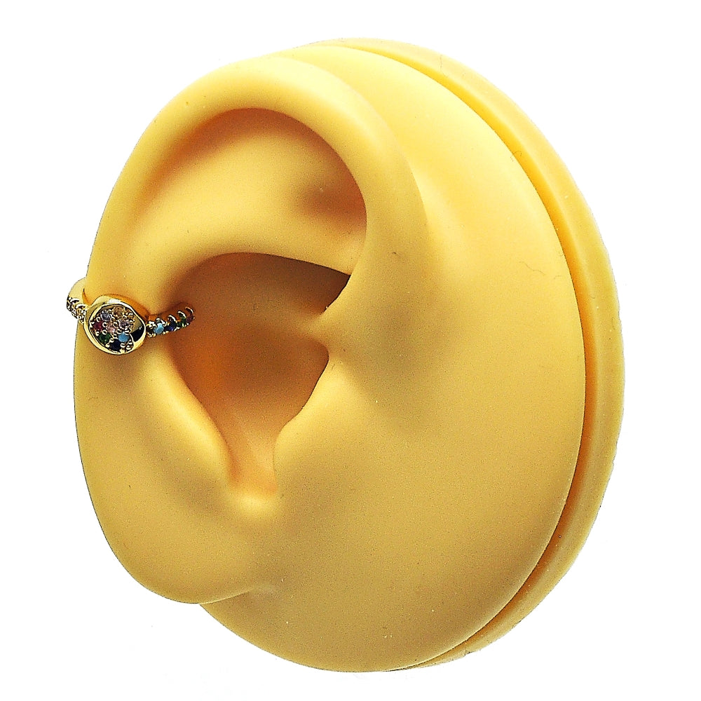 Oro Laminado Earcuff, Gold Filled Style Heart Design, with Multicolor Micro Pave, Polished, Golden Finish