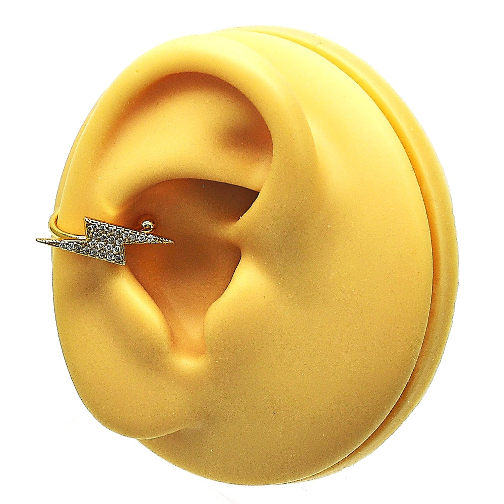 Oro Laminado Earcuff, Gold Filled Style with White Micro Pave, Polished, Golden Finish