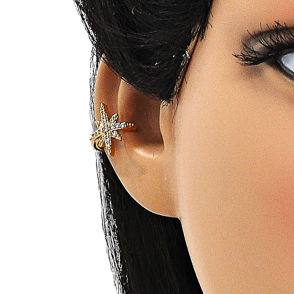 Oro Laminado Earcuff, Gold Filled Style with White Micro Pave, Polished, Golden Finish