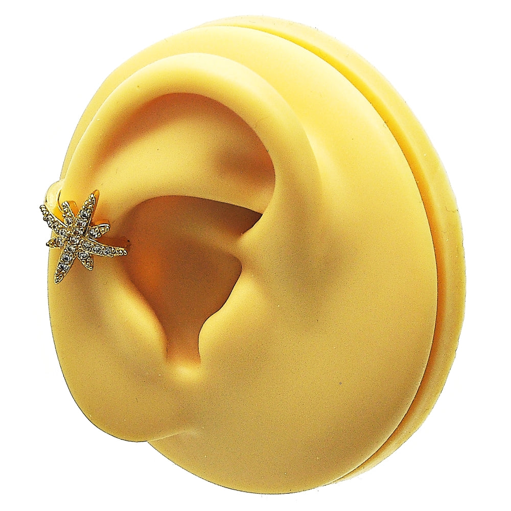 Oro Laminado Earcuff, Gold Filled Style with White Micro Pave, Polished, Golden Finish