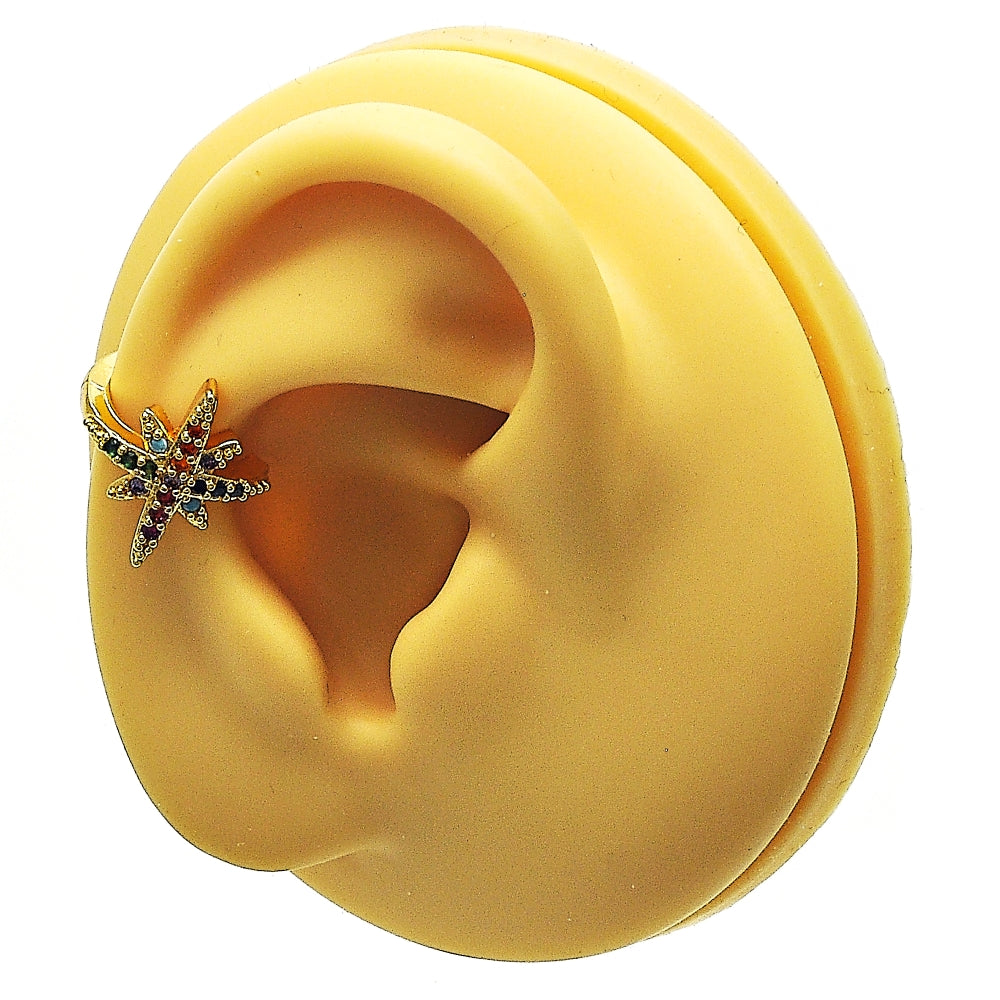 Oro Laminado Earcuff, Gold Filled Style with Multicolor Micro Pave, Polished, Golden Finish