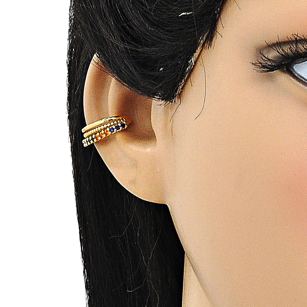 Oro Laminado Earcuff, Gold Filled Style with Multicolor Micro Pave, Polished, Golden Finish