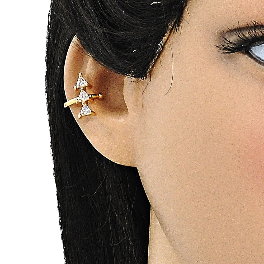 Oro Laminado Earcuff, Gold Filled Style with White Cubic Zirconia, Polished, Golden Finish