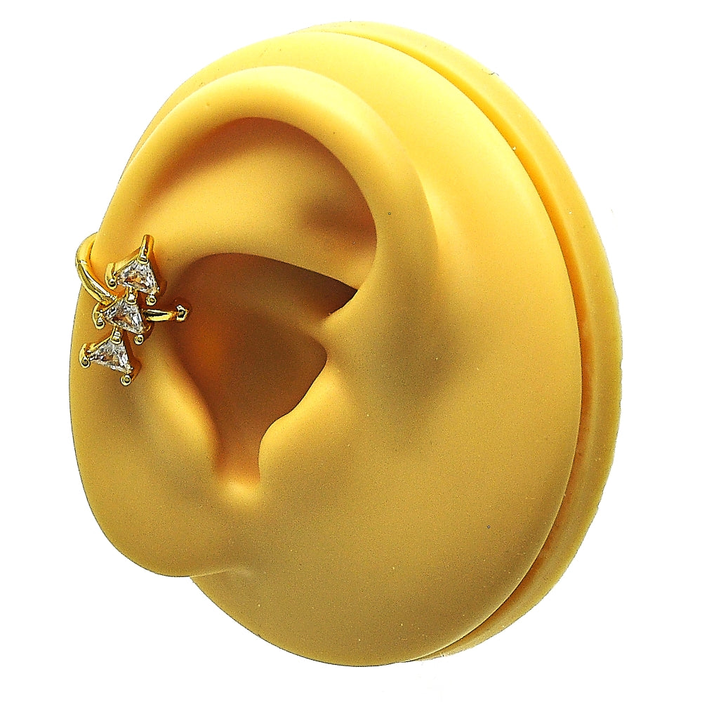 Oro Laminado Earcuff, Gold Filled Style with White Cubic Zirconia, Polished, Golden Finish