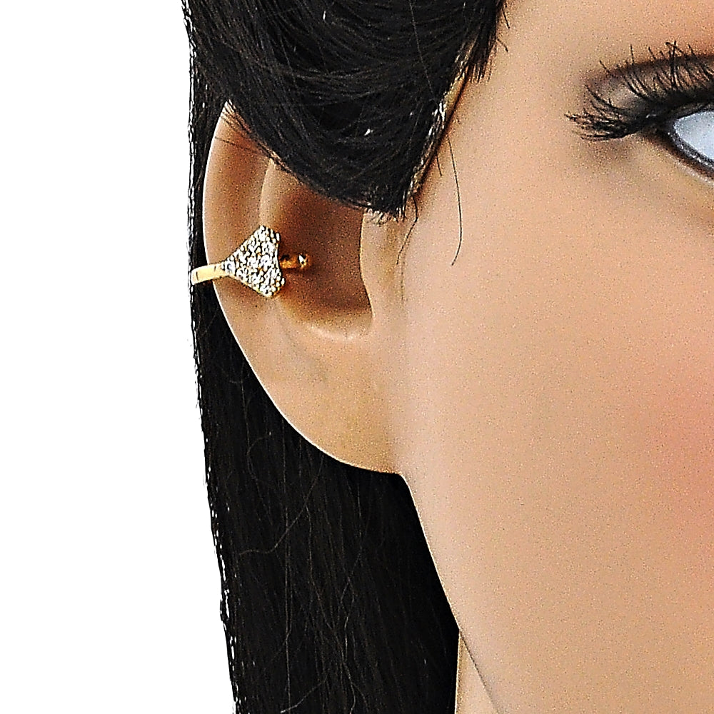 Oro Laminado Earcuff, Gold Filled Style with White Micro Pave, Polished, Golden Finish