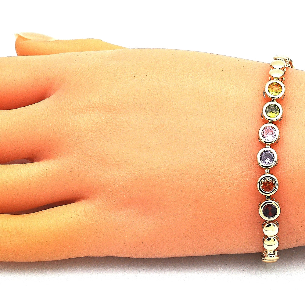 Oro Laminado Fancy Bracelet, Gold Filled Style with Multicolor Cubic Zirconia, Polished, Golden Finish