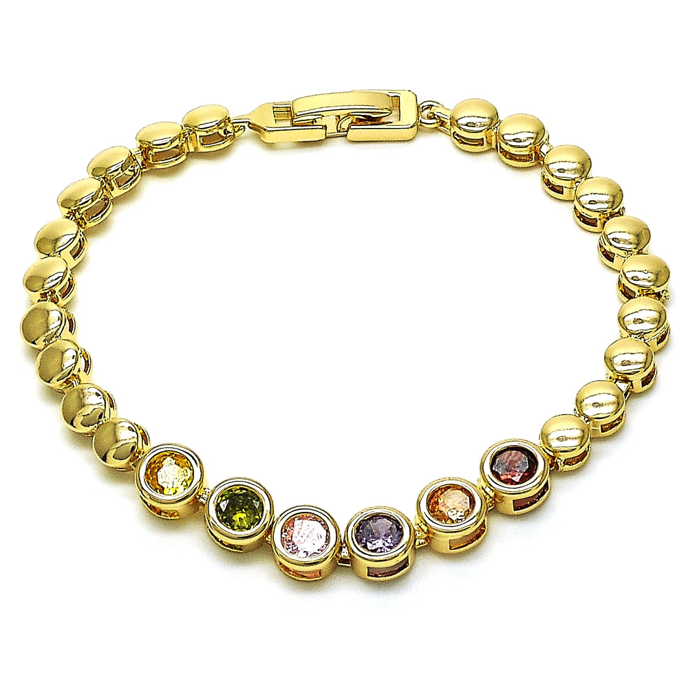 Oro Laminado Fancy Bracelet, Gold Filled Style with Multicolor Cubic Zirconia, Polished, Golden Finish
