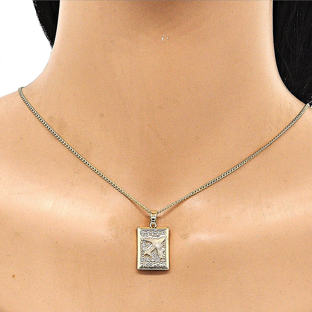 Oro Laminado Pendant Necklace, Gold Filled Style Airplane Design, with White Micro Pave, Polished, Golden Finish