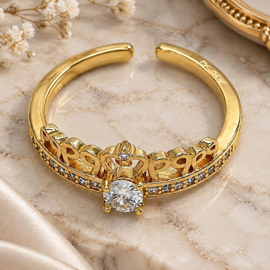 Oro Laminado Multi Stone Ring, Gold Filled Style Crown Design, with White Micro Pave, Polished, Golden Finish