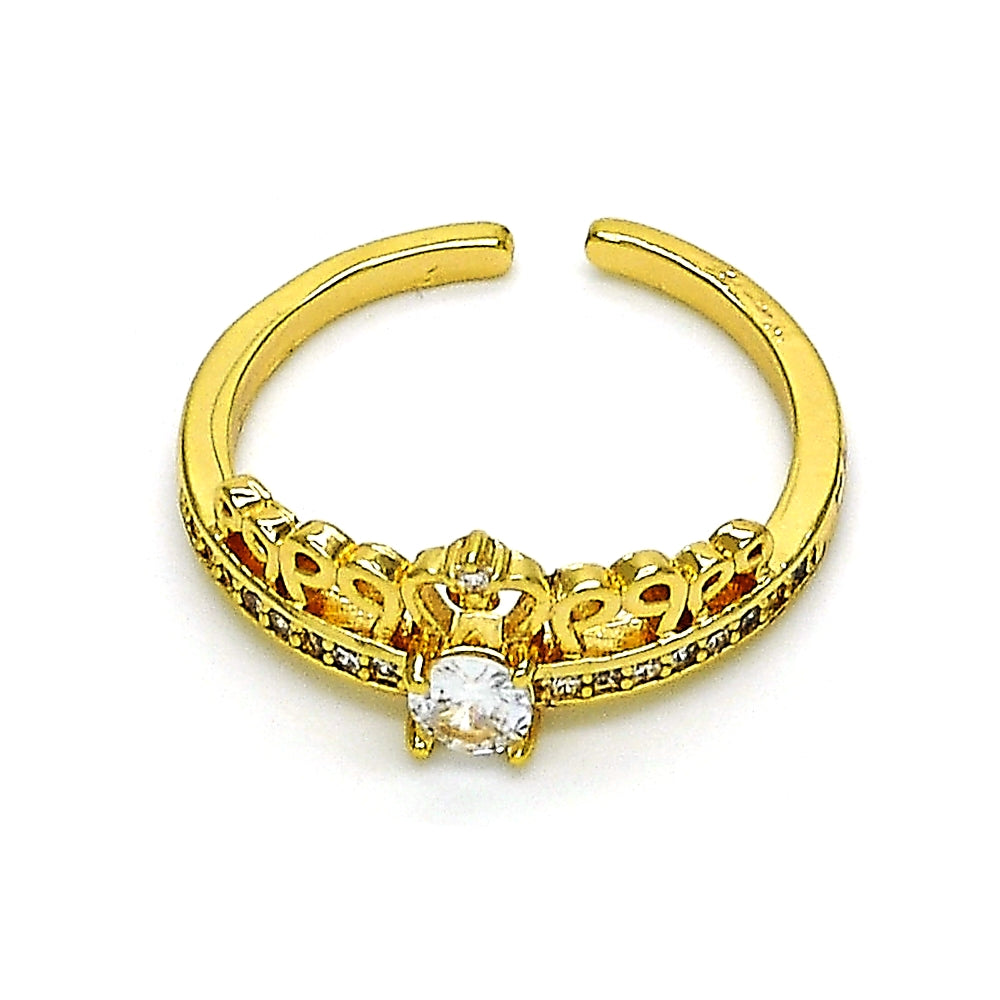 Oro Laminado Multi Stone Ring, Gold Filled Style Crown Design, with White Micro Pave, Polished, Golden Finish