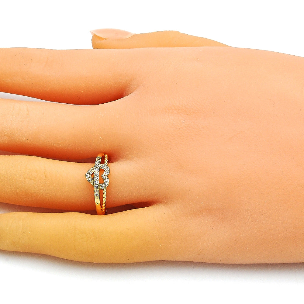 Oro Laminado Multi Stone Ring, Gold Filled Style Heart Design, with White Micro Pave, Polished, Golden Finish