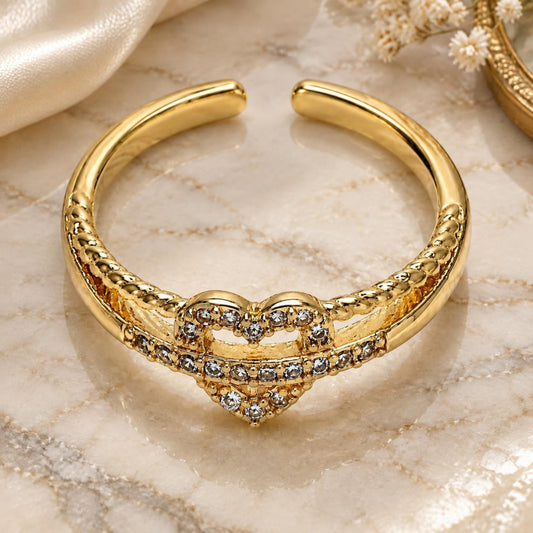 Oro Laminado Multi Stone Ring, Gold Filled Style Heart Design, with White Micro Pave, Polished, Golden Finish