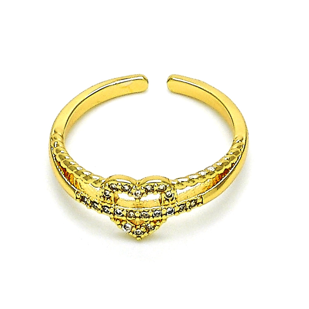 Oro Laminado Multi Stone Ring, Gold Filled Style Heart Design, with White Micro Pave, Polished, Golden Finish