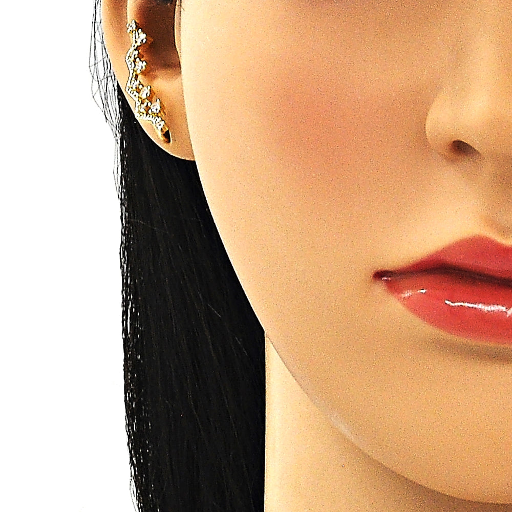 Oro Laminado Earcuff, Gold Filled Style with White Cubic Zirconia, Polished, Golden Finish