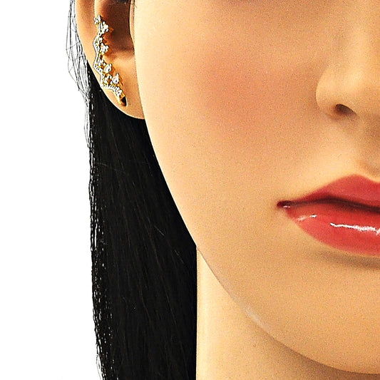 Oro Laminado Earcuff, Gold Filled Style with White Cubic Zirconia, Polished, Golden Finish