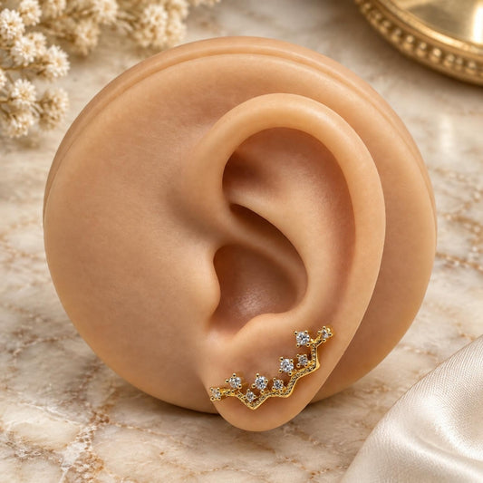 Oro Laminado Earcuff, Gold Filled Style with White Cubic Zirconia, Polished, Golden Finish