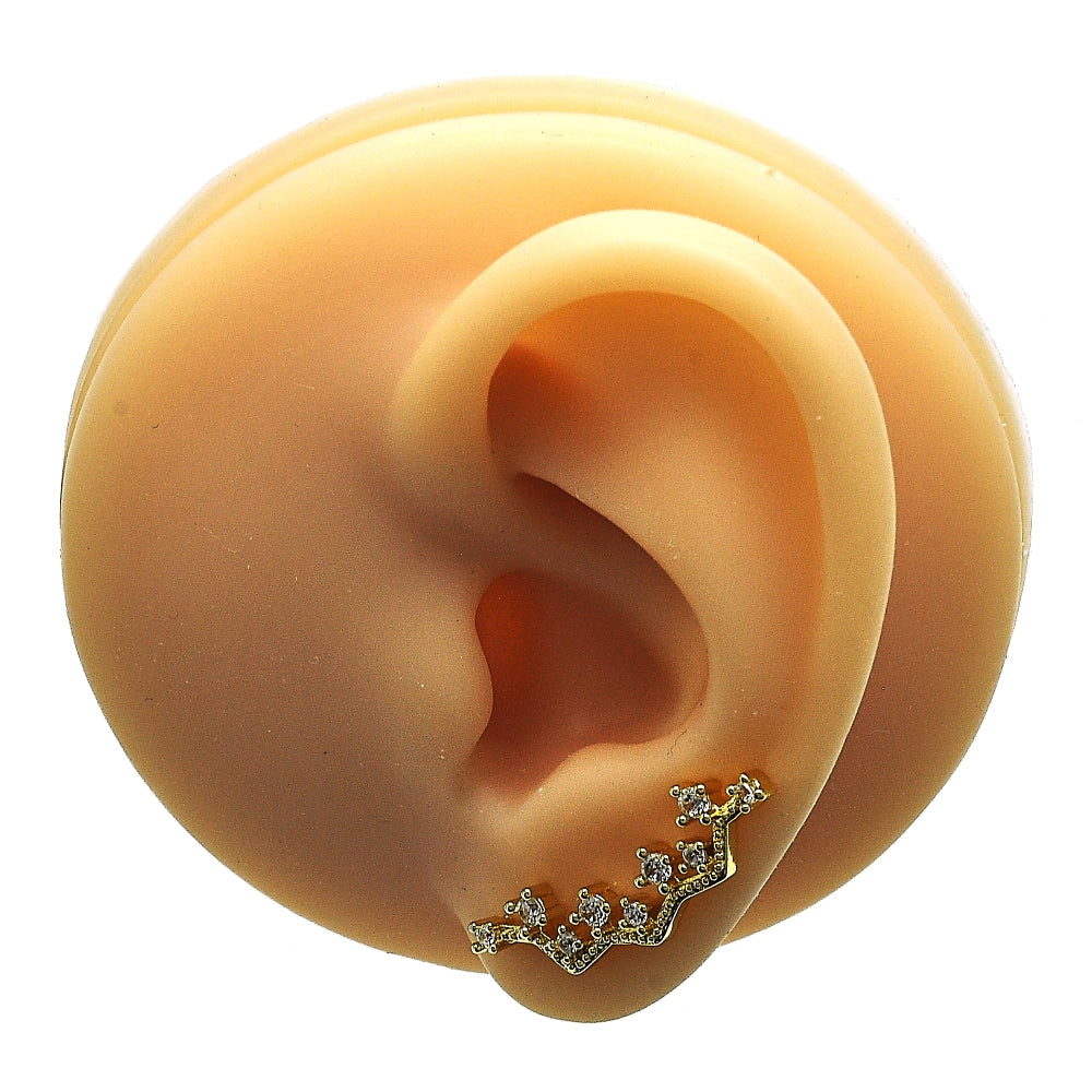 Oro Laminado Earcuff, Gold Filled Style with White Cubic Zirconia, Polished, Golden Finish