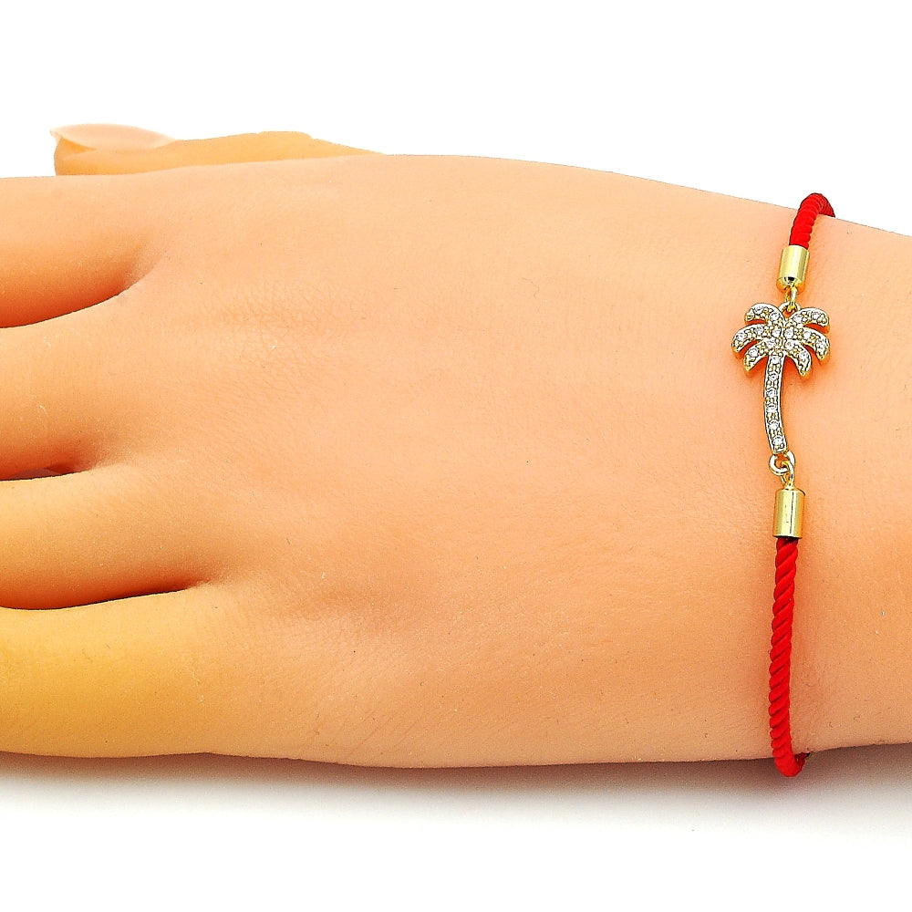 Oro Laminado Fancy Bracelet, Gold Filled Style Palm Tree Design, with White Micro Pave, Polished, Golden Finish