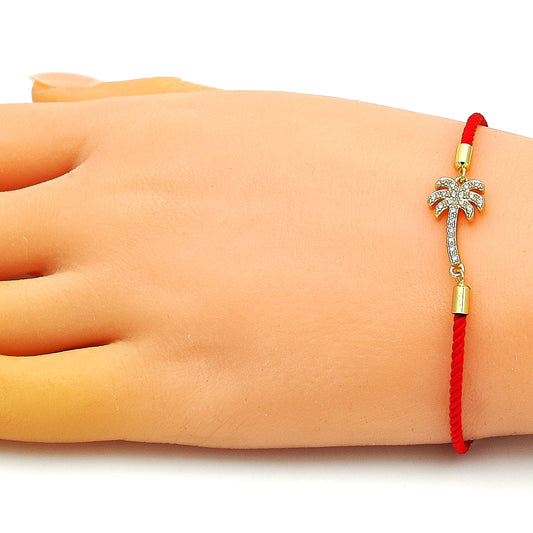 Oro Laminado Fancy Bracelet, Gold Filled Style Palm Tree Design, with White Micro Pave, Polished, Golden Finish